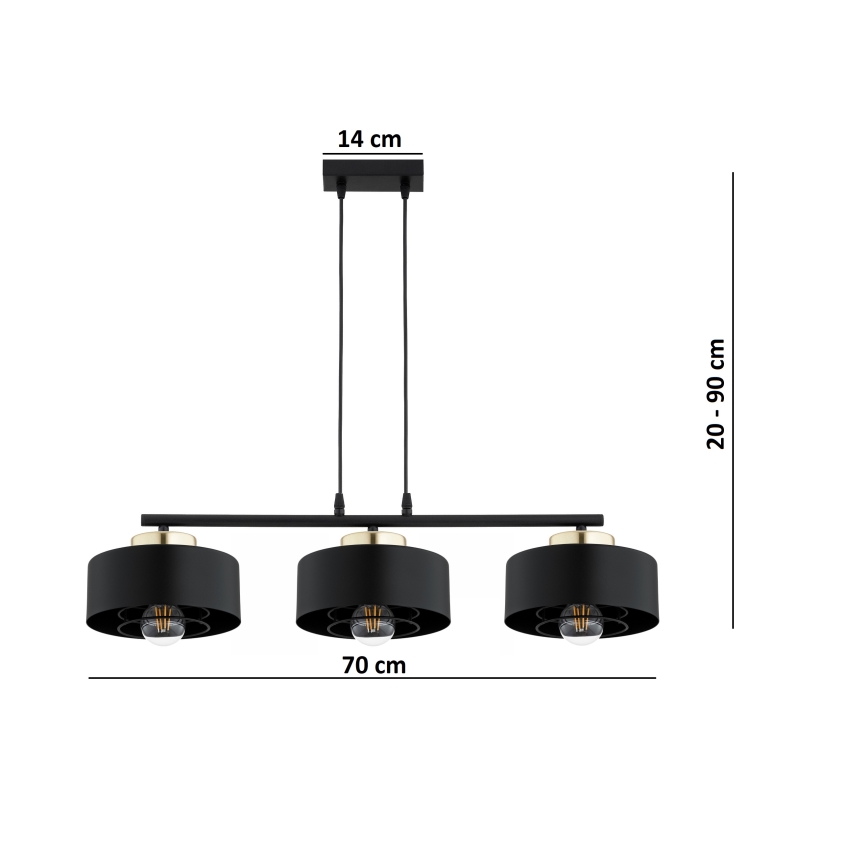 Brilagi - Viseći luster na sajli 3xE27/60W/230V crna/zlatna
