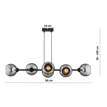 Brilagi - Viseći luster na sajli 6xE27/60W/230V crna/zadimljena siva