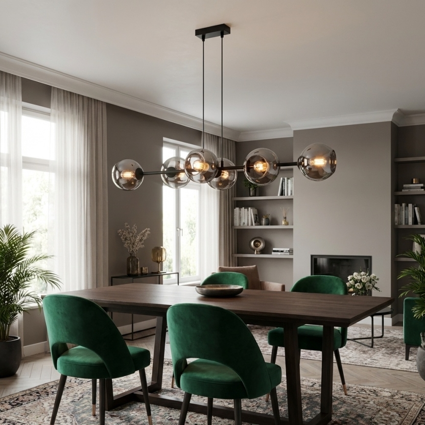 Brilagi - Viseći luster na sajli DIOR 6xE27/60W/230V crna/zadimljena siva