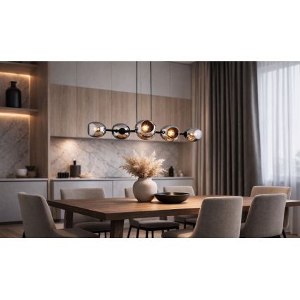 Brilagi - Viseći luster na sajli DIOR 6xE27/60W/230V crna/zadimljena siva