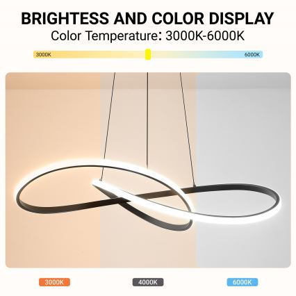 Brilagi - LED luster s mogućnošću prigušivanja na sajli INFINITY LED/80W/230V 3000-6000K 80x80 cm crna + daljinski upravljač