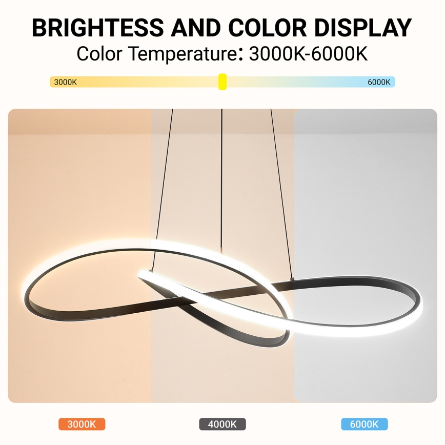 Brilagi - LED luster s mogućnošću prigušivanja na sajli INFINITY LED/80W/230V 3000-6000K 80x80 cm crna + daljinski upravljač