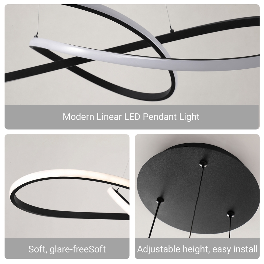 Brilagi - LED luster s mogućnošću prigušivanja na sajli INFINITY LED/80W/230V 3000-6000K 80x80 cm crna + daljinski upravljač