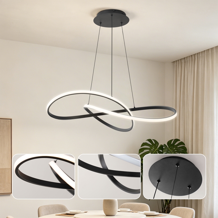 Brilagi - LED luster s mogućnošću prigušivanja na sajli INFINITY LED/80W/230V 3000-6000K 80x80 cm crna + daljinski upravljač