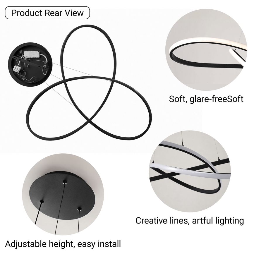 Brilagi - LED luster s mogućnošću prigušivanja na sajli INFINITY LED/80W/230V 3000-6000K 80x80 cm crna + daljinski upravljač