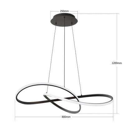 Brilagi - LED luster s mogućnošću prigušivanja na sajli INFINITY LED/80W/230V 3000-6000K 80x80 cm crna + daljinski upravljač