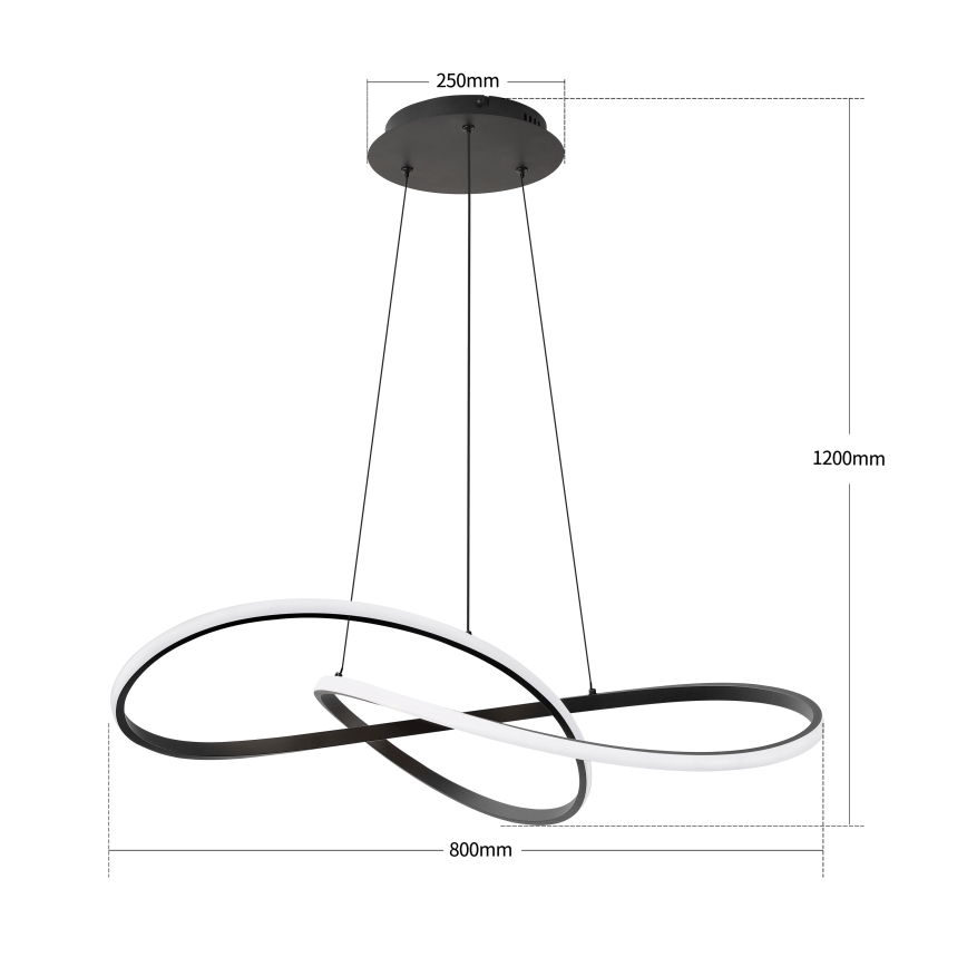 Brilagi - LED luster s mogućnošću prigušivanja na sajli INFINITY LED/80W/230V 3000-6000K 80x80 cm crna + daljinski upravljač
