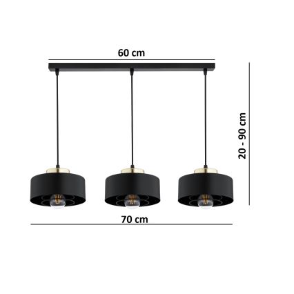 Brilagi - Viseći luster na sajli SPRING 3xE27/60W/230V crna/zlatna