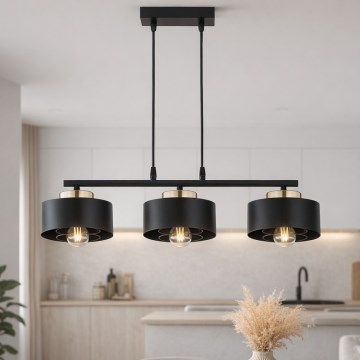 Brilagi - Viseći luster na sajli SPRING 3xE27/60W/230V crna/zlatna