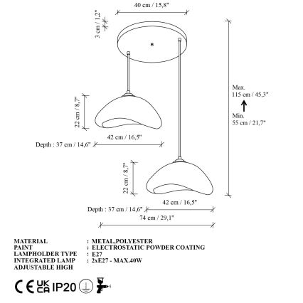 Brilagi - Viseći luster na sajli WABI SABI 2xE27/40W/230V Ø 74 cm bijela