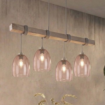 Brilagi - Viseći luster na sajli WOOD GLASS 4xE27/60W/230V borovina/siva/dimljeno bež