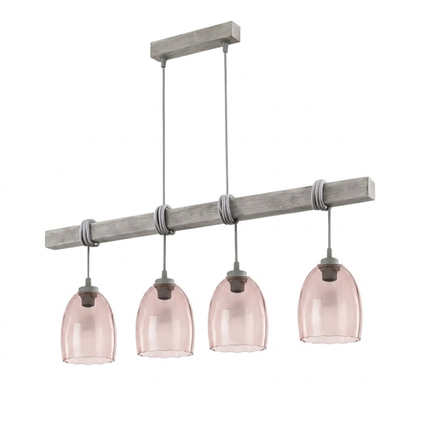Brilagi - Viseći luster na sajli WOOD GLASS 4xE27/60W/230V borovina/siva/dimljeno bež