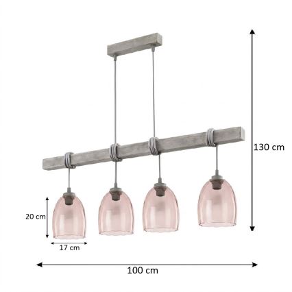 Brilagi - Viseći luster na sajli WOOD GLASS 4xE27/60W/230V borovina/siva/dimljeno bež