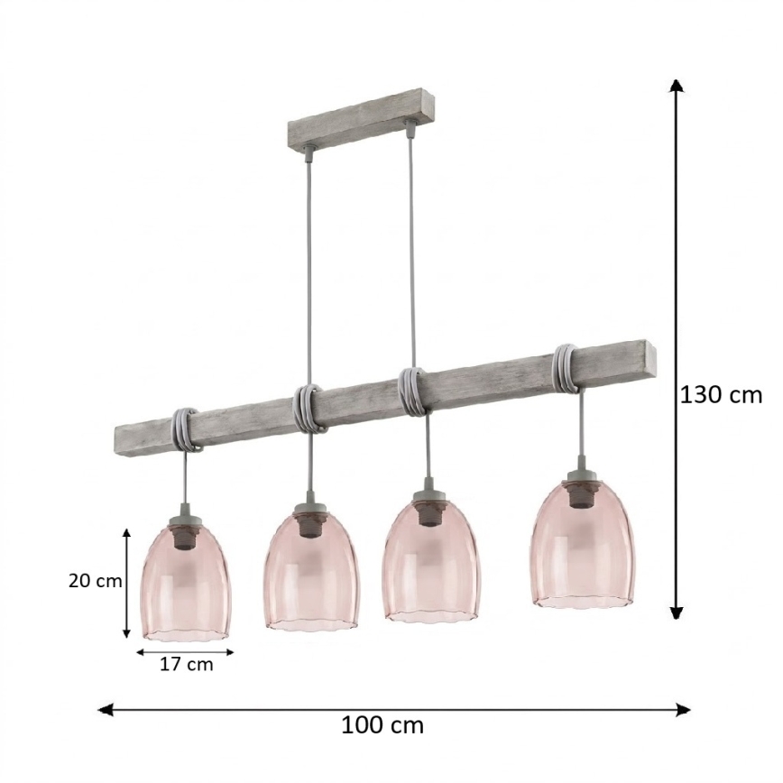 Brilagi - Viseći luster na sajli WOOD GLASS 4xE27/60W/230V borovina/siva/dimljeno bež