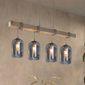 BRILAGI - Viseći luster na sajli WOOD GLASS 4xE27/60W/230V borovina/siva/zadimljeno-siva