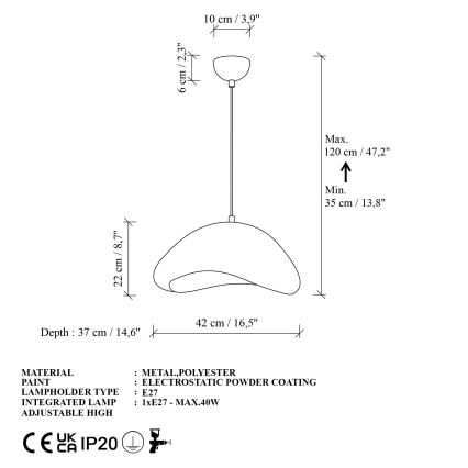 Brilagi - Viseći luster na užetu LUNA 1xE27/40W/230V Ø 42 cm bijela