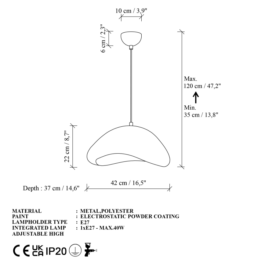 Brilagi - Viseći luster na užetu LUNA 1xE27/40W/230V Ø 42 cm bijela