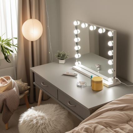 BRILAGI - Zatemnjivo ogledalo za šminkanje HOLLYWOOD LED/15W/230V CCT + USB bijela