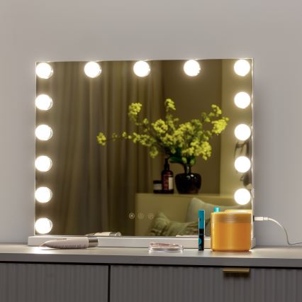 BRILAGI - Zatemnjivo ogledalo za šminkanje HOLLYWOOD LED/15W/230V CCT + USB bijela