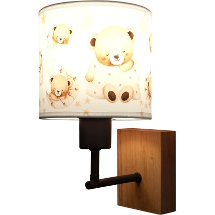 Brilagi - Dječja zidna svjetiljka BOBO WOOD 1xE27/25W/230V hrast/crna/bijela/medvjedići
