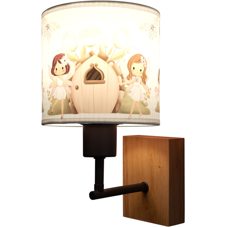BRILAGI - Dječja zidna svjetiljka BOBO WOOD 1xE27/25W/230V hrast/crna/bijela/ružičasta/vile