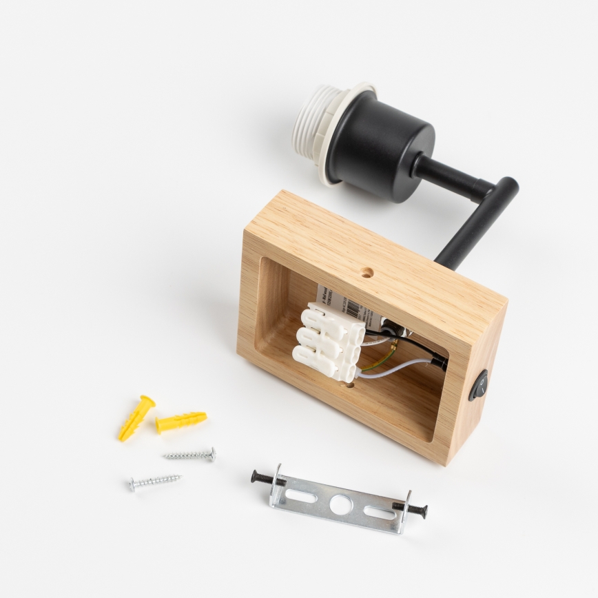 Brilagi - Dječja zidna svjetiljka BOBO WOOD 1xE27/25W/230V hrast/crna/bijela/sa životinjicama
