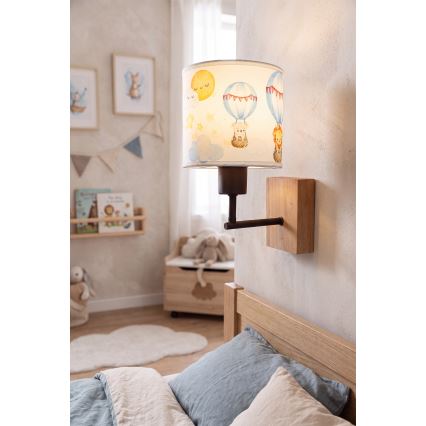 Brilagi - Dječja zidna svjetiljka BOBO WOOD 1xE27/25W/230V hrast/crna/bijela/životinjice