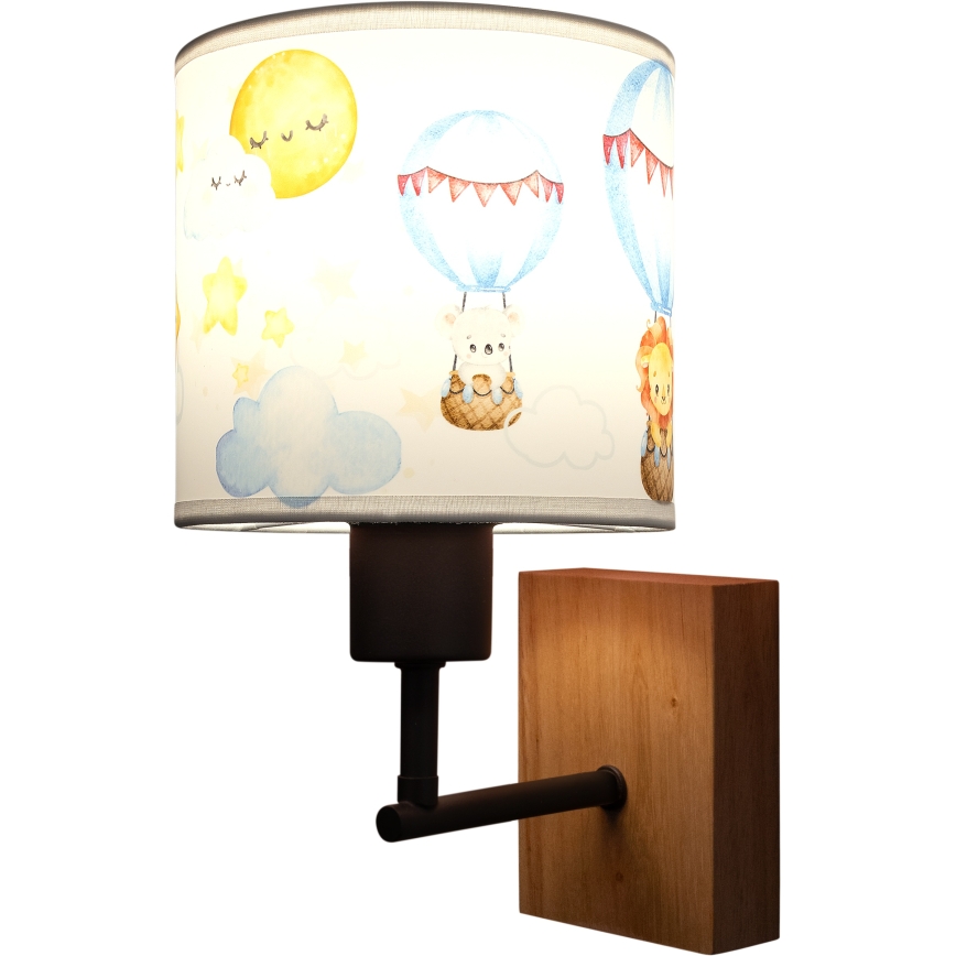 Brilagi - Dječja zidna svjetiljka BOBO WOOD 1xE27/25W/230V hrast/crna/bijela/životinjice