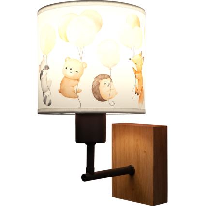 Brilagi - Dječja zidna svjetiljka BOBO WOOD 1xE27/25W/230V hrast/crna/bijela/životinjice