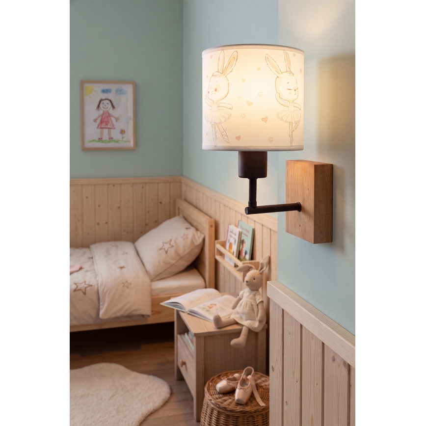 BRILAGI - Dječja zidna lampa BOBO WOOD 1xE27/25W/230V hrast/crna/bijela/zečići