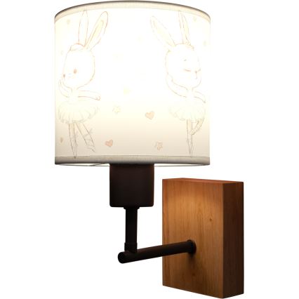 BRILAGI - Dječja zidna lampa BOBO WOOD 1xE27/25W/230V hrast/crna/bijela/zečići