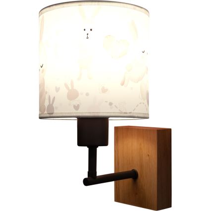 Brilagi - Dječja zidna svjetiljka BOBO WOOD 1xE27/25W/230V hrast/crna/bijela/zečići