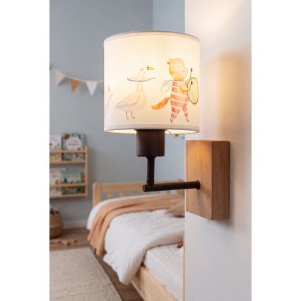 Brilagi - Dječja zidna lampa BOBO WOOD 1xE27/25W/230V hrast/crna/bijela/životinjice
