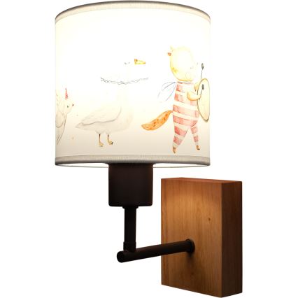 Brilagi - Dječja zidna lampa BOBO WOOD 1xE27/25W/230V hrast/crna/bijela/životinjice