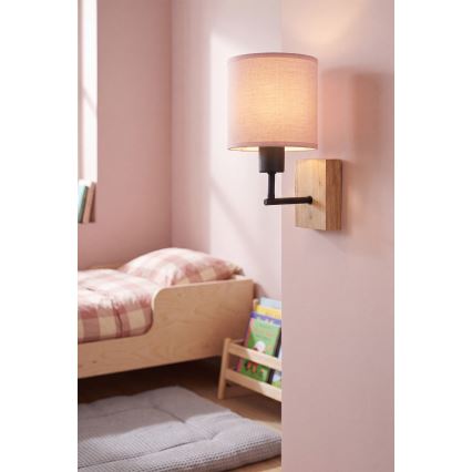 Brilagi - Dječja zidna lampa BOBO WOOD 1xE27/25W/230V hrast/crna/ružičasta