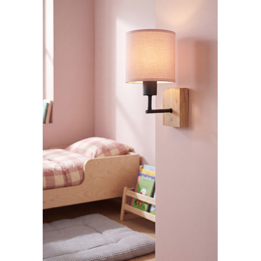 Brilagi - Dječja zidna lampa BOBO WOOD 1xE27/25W/230V hrast/crna/ružičasta