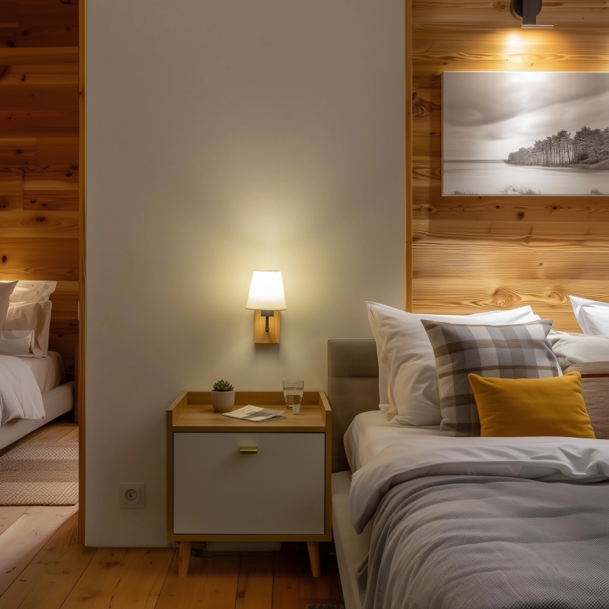 Brilagi - Zidna lampa NUBILA WOOD 1xE27/25W/230V hrast/bijela