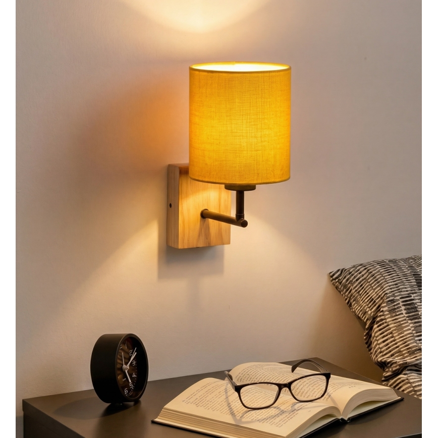Brilagi - Zidna lampa NUBILA WOOD 1xE27/25W/230V hrast/crna/žuta