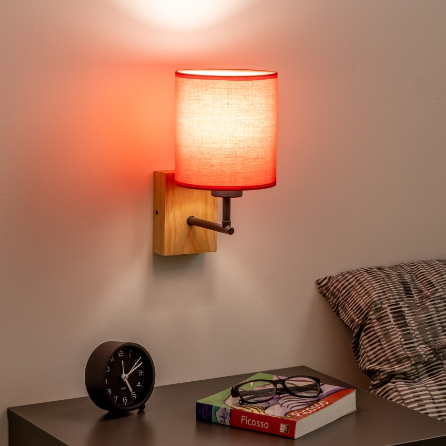Brilagi - Zidna lampa NUBILA WOOD 1xE27/25W/230V hrast/crvena