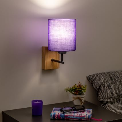 Brilagi - Zidna lampa NUBILA WOOD 1xE27/25W/230V hrast/ljubičasta