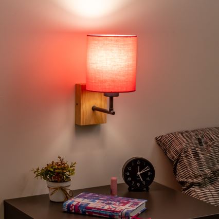 Brilagi - Zidna lampa NUBILA WOOD 1xE27/25W/230V hrast/ružičasta