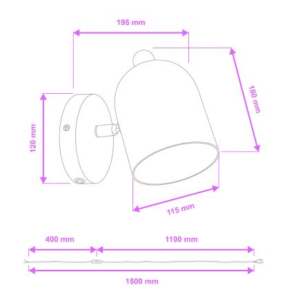 Brilagi - Zidna reflektorska svjetiljka GALLION 1xE27/15W/230V ružičasta