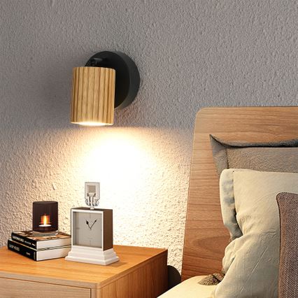 Brilagi - Zidna spot svjetiljka MODERN WOOD 1xGU10/8W/230V kaučukovo drvo/crna