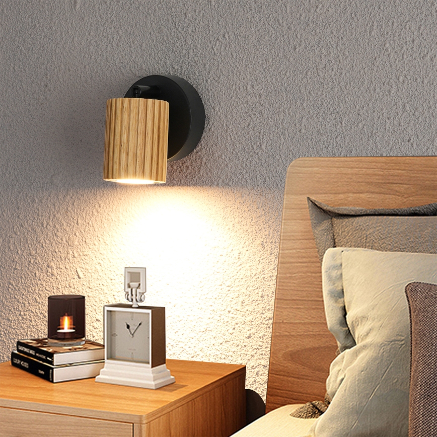 Brilagi - Zidna spot svjetiljka MODERN WOOD 1xGU10/8W/230V kaučukovo drvo/crna