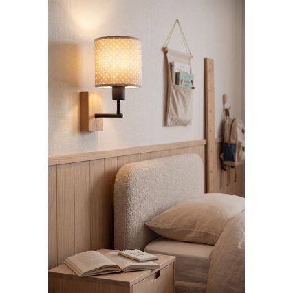 Brilagi - Dječja zidna svjetiljka BOBO WOOD 1xE27/25W/230V hrast/crna/bež/točkice