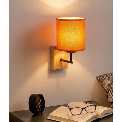 Brilagi - Zidna svjetiljka NUBILA WOOD 1xE27/25W/230V hrast/crna/narančasta