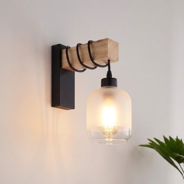 Brilagi - Zidna svjetiljka WOOD GLASS 1xE27/60W/230V borovina/crna/bijela