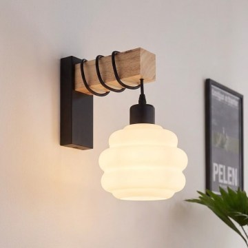 Brilagi - Zidna svjetiljka WOOD GLASS 1xE27/60W/230V borovina/crna/bijela