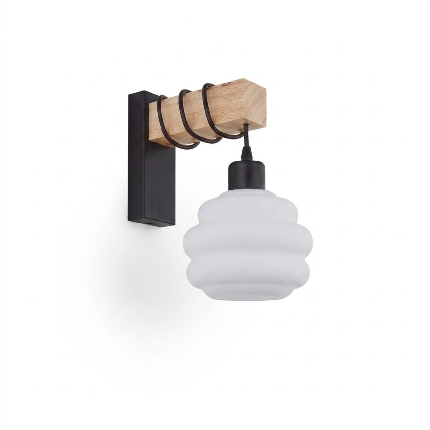 Brilagi - Zidna svjetiljka WOOD GLASS 1xE27/60W/230V borovina/crna/bijela