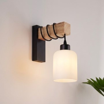Brilagi - Zidna svjetiljka WOOD GLASS 1xE27/60W/230V borovina/crna/bijela
